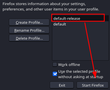 Firefox profile selection