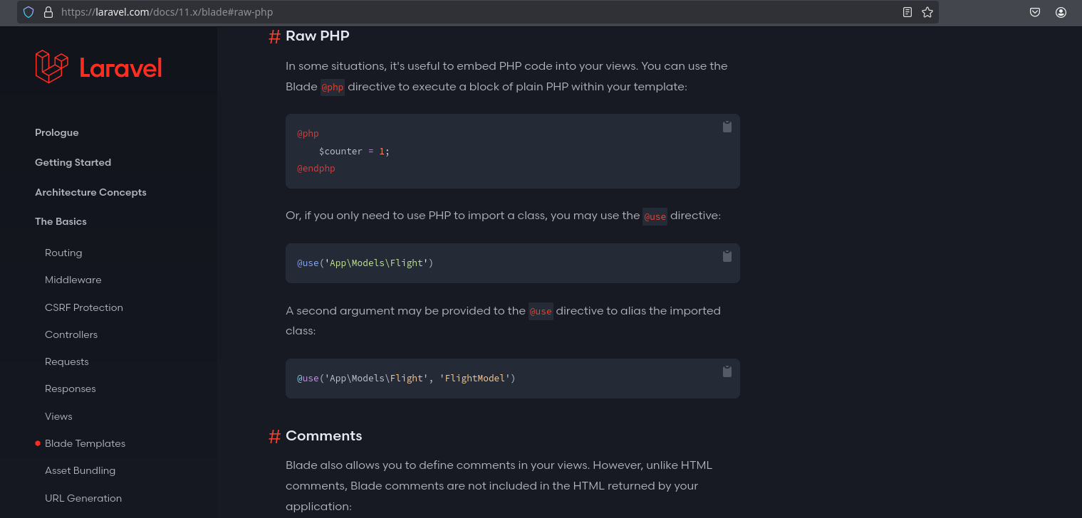 raw php laravel blade