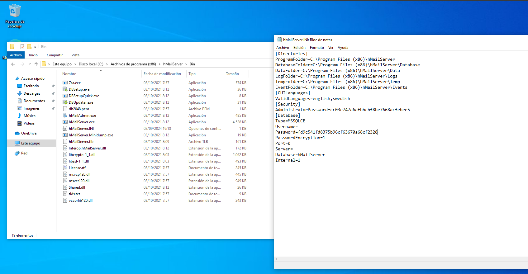 password in hmailserver.ini