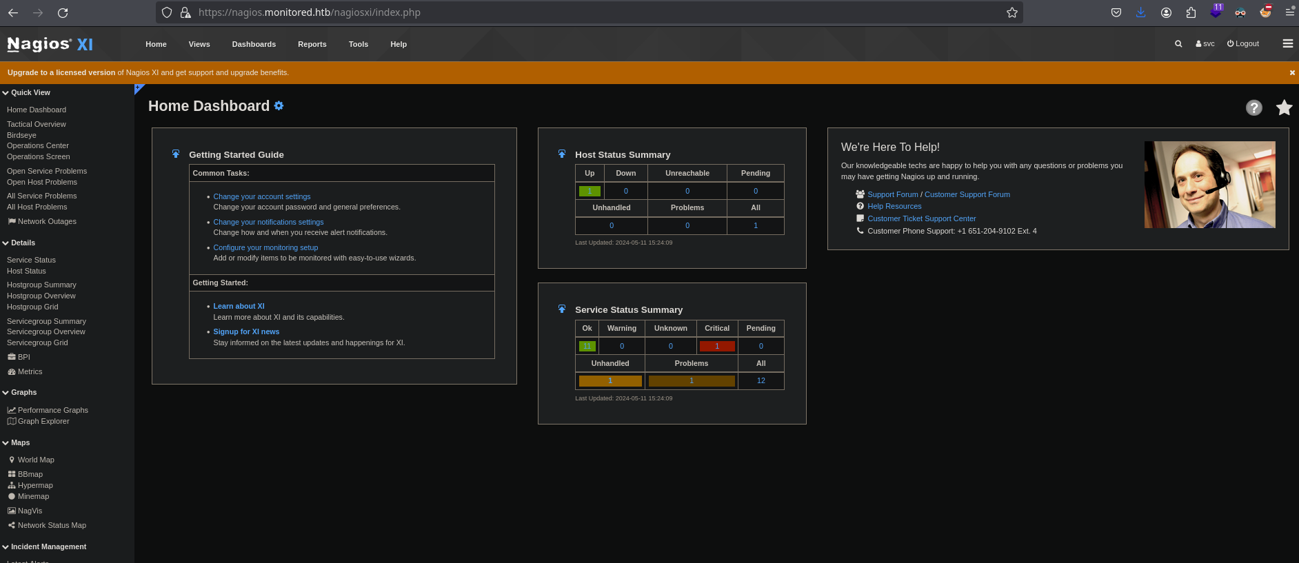 Access to Nagios XI panel