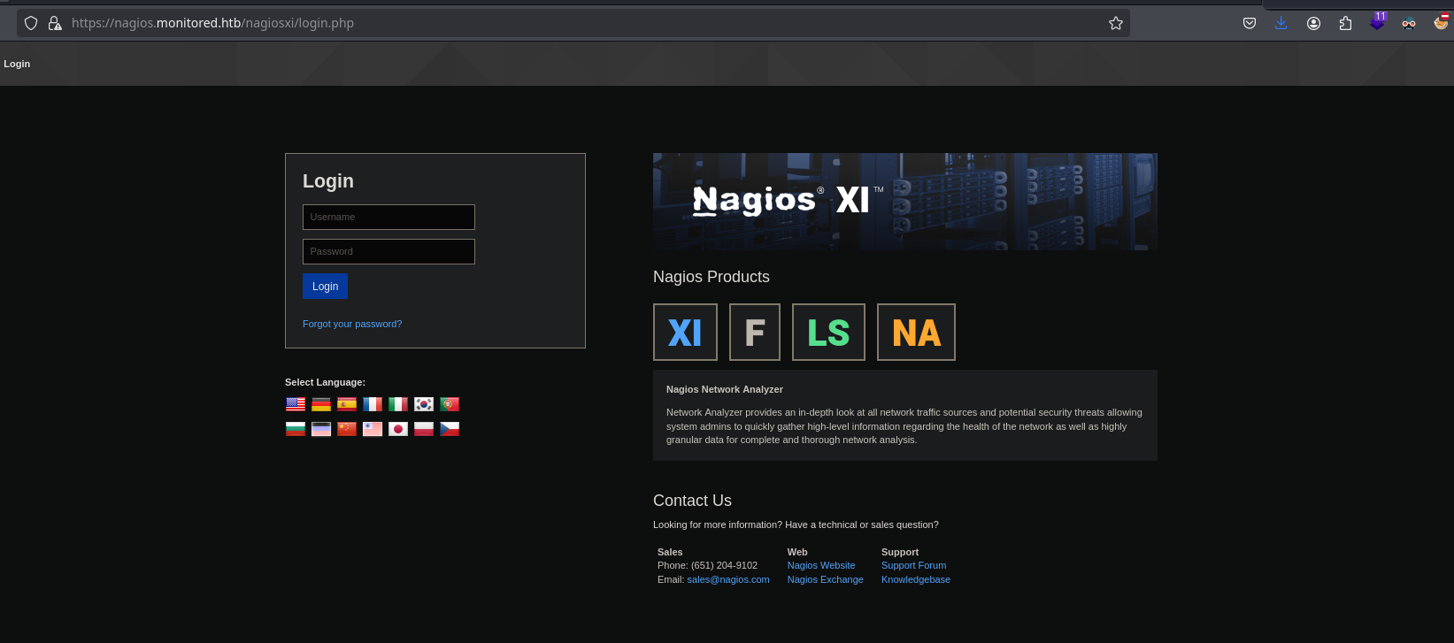 Nagios XI login