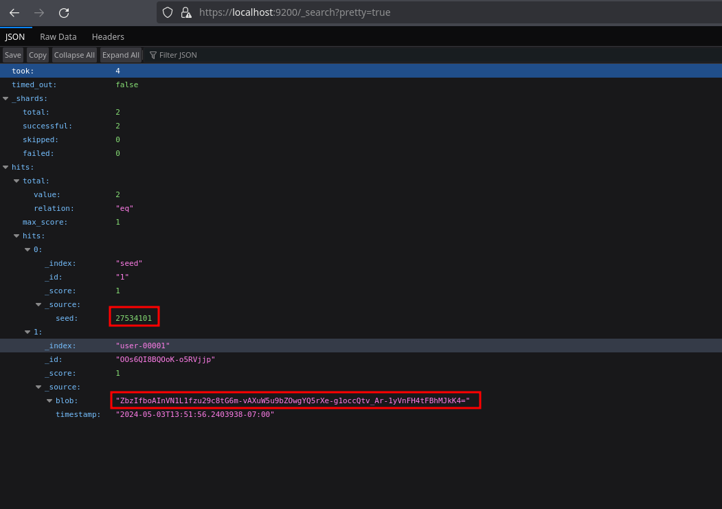 Blob and seed in elasticsearch