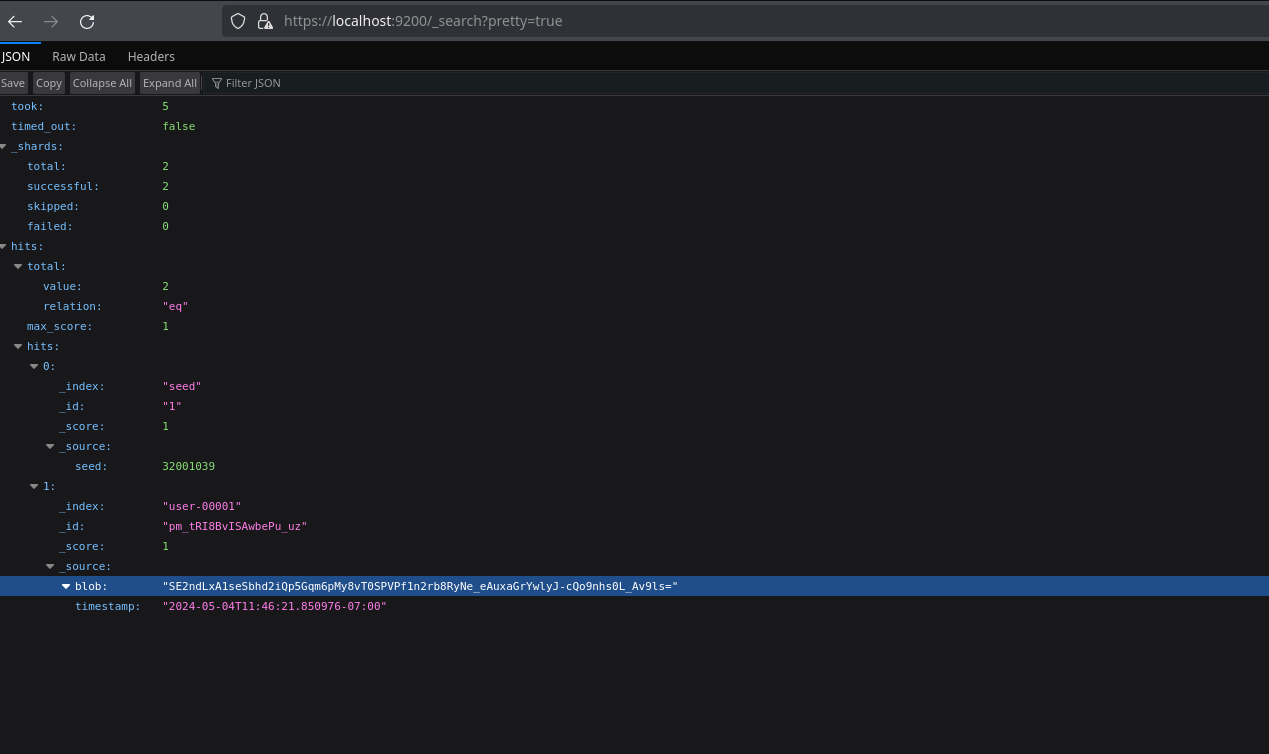 Seed and blob on elasticsearch db