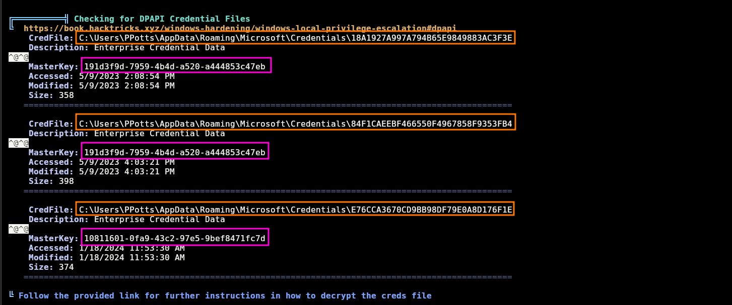 Detected DPAPI credential files