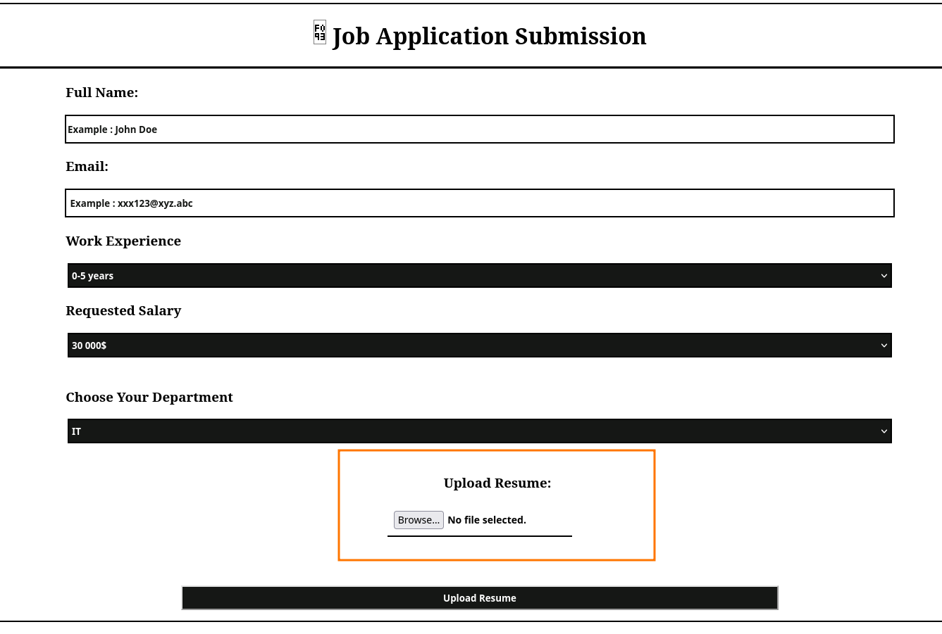 Job application submission feature in port 8083