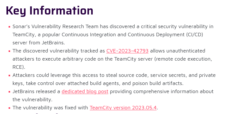 key information teamcity vulnerability