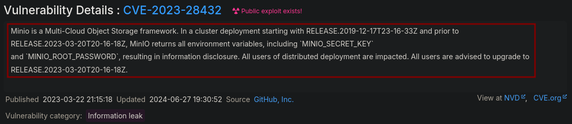 minio vulnerable to info disclosure