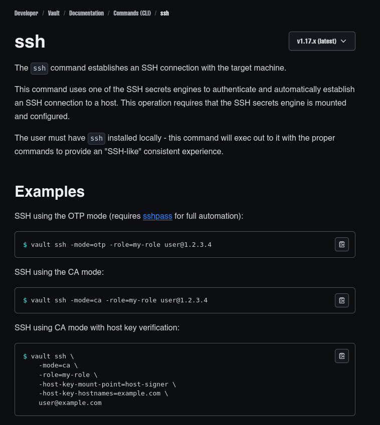 ssh command vault